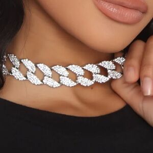 Silver Rhinestone Choker Necklace